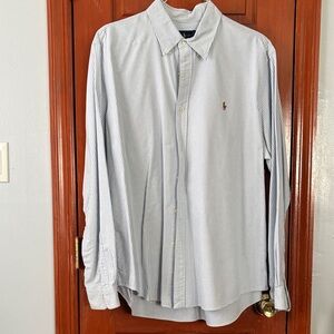 Ralph Lauren Blue and White Thin-Stripe Button-Down Shirt